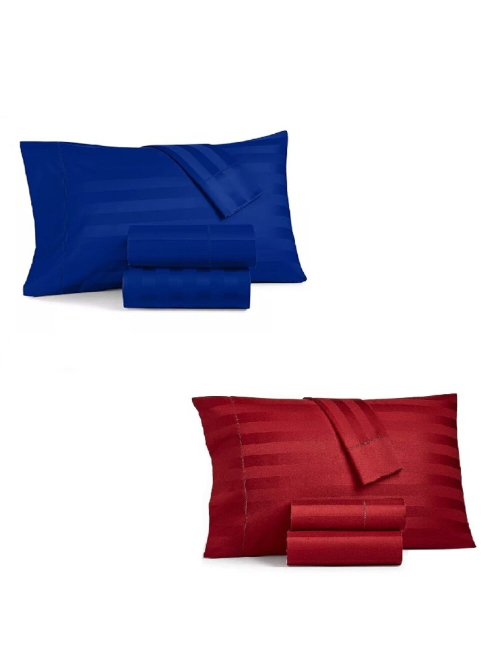 2 Charter Club Damask Stripe 550 TC QUEEN Sheet Sets COBALT + POMEGRANATE